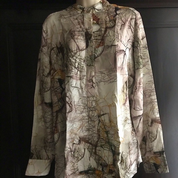 Hilton Hollis Tops - New Hilton Hollis Brown Beige Tan Orange Button Abstract Blouse Tunic Top $380